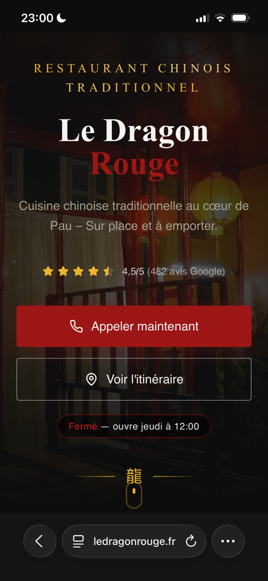 Site Le Dragon Rouge – exemple de site restaurant optimisé